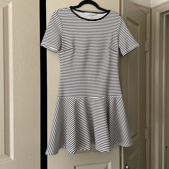 Trina Turk Black and White Stripe Mason Short Sleeve Mini Dress - Picture 1 of 9